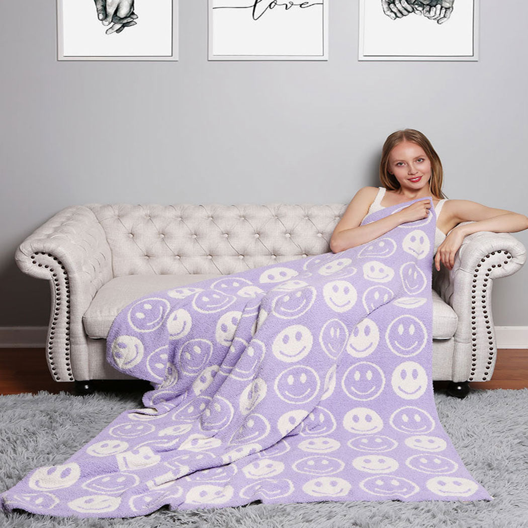 Happy Face Patterned Throw Blanket 50L x 60W