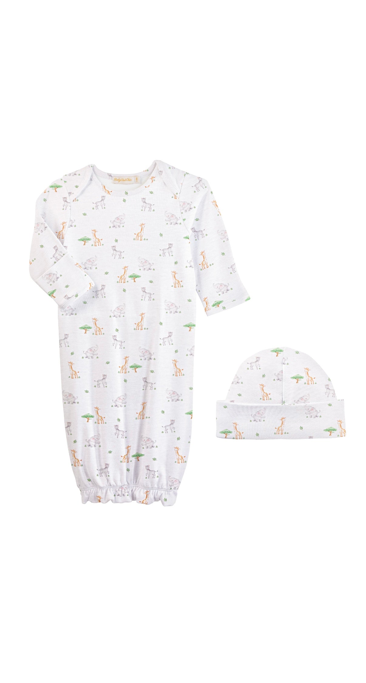 Tiny Safari Printed Pima Gown and Hat Set
