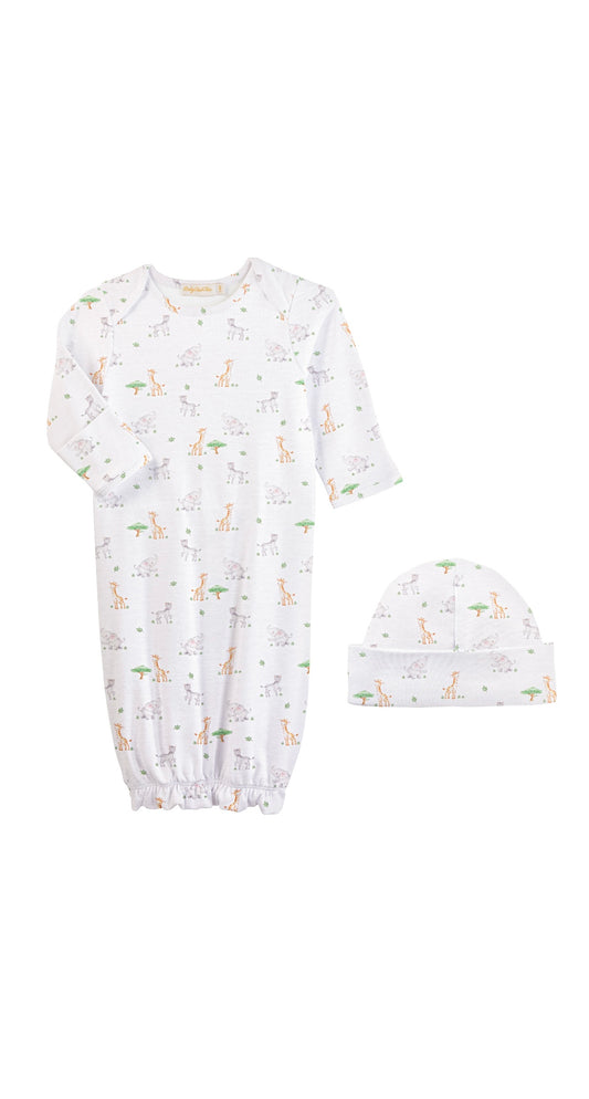 Tiny Safari Printed Pima Gown and Hat Set