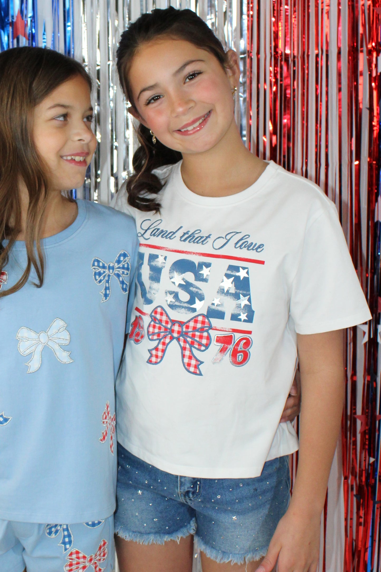 USA Gingham Bow Patch Graphic Tee