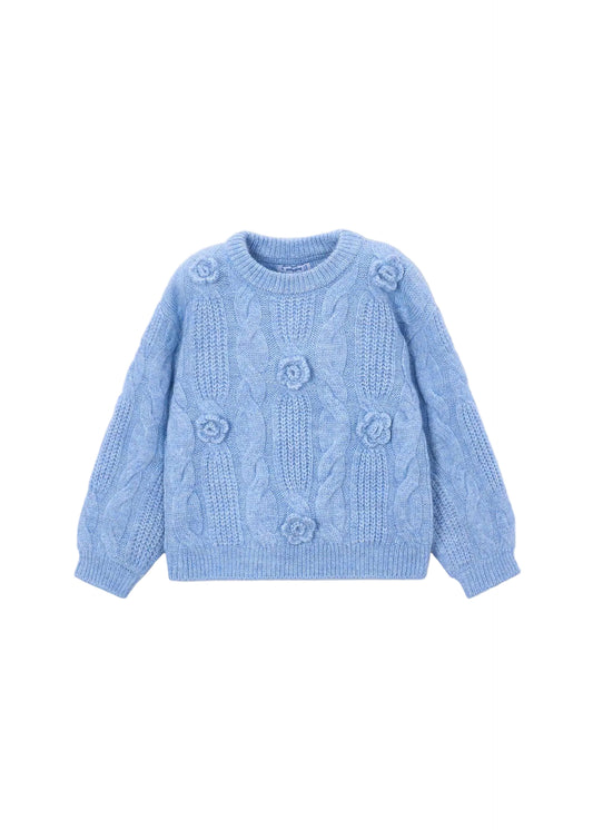 Sky Blue 3D Flower Sweater