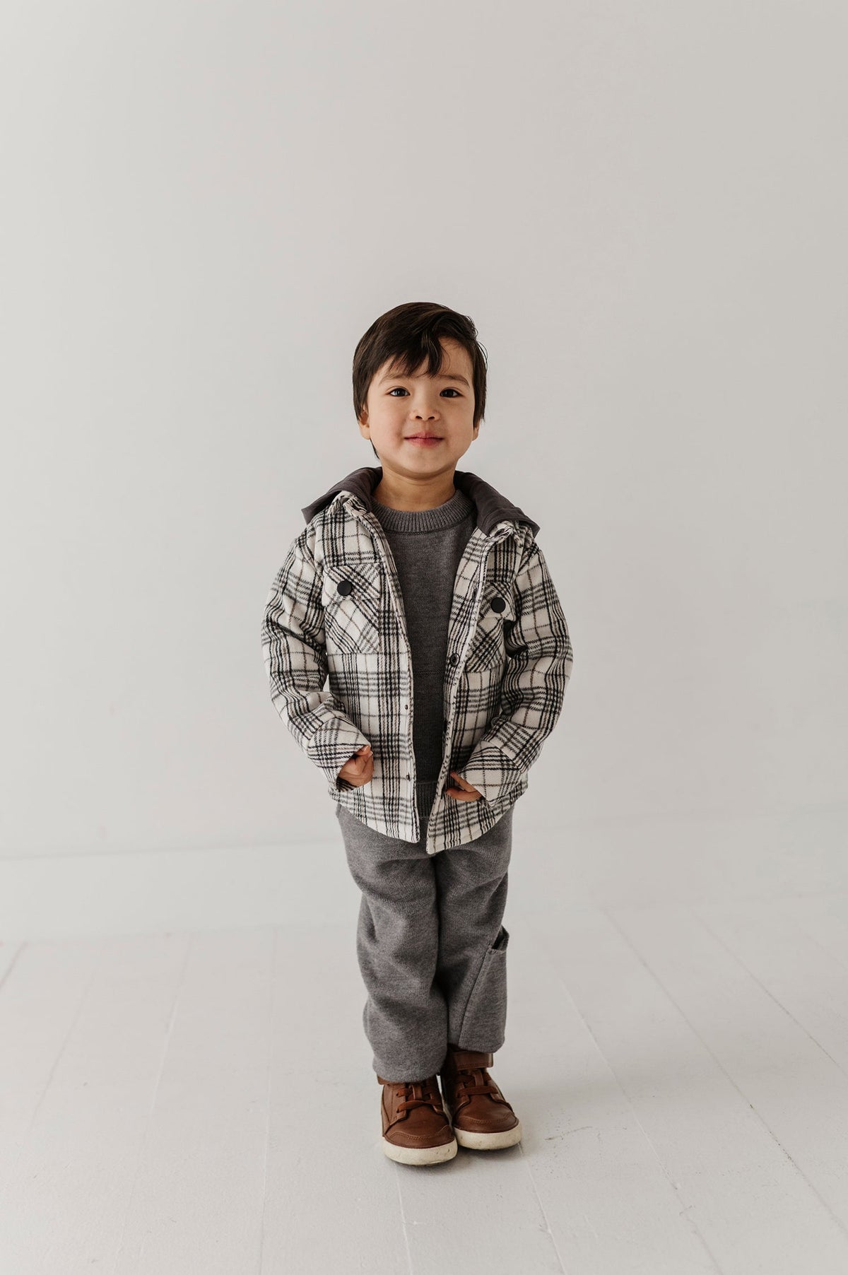 Hooded Shacket Granite Plaid