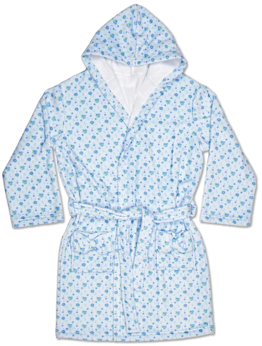 Blue Ditsy Hooded Plush Robe