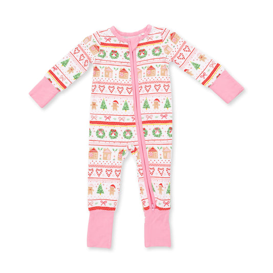 Gingerbread Fair Isle Pink Convertible Romper