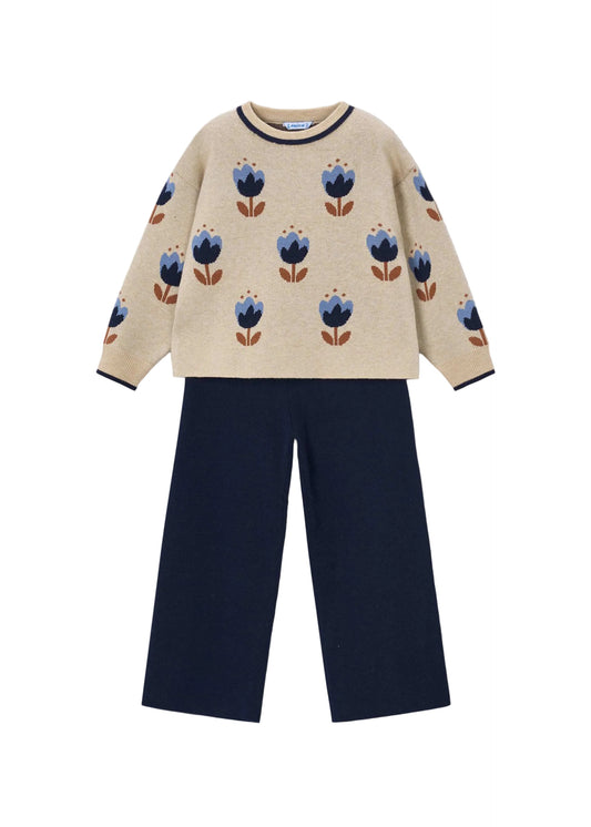 Floral Sweater & Knit Flare Pant Set