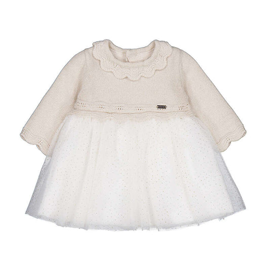 Cream Knit Tulle Dress