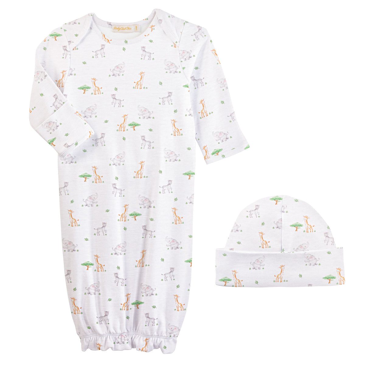 Tiny Safari Printed Pima Gown and Hat Set