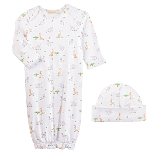 Tiny Safari Printed Pima Gown and Hat Set