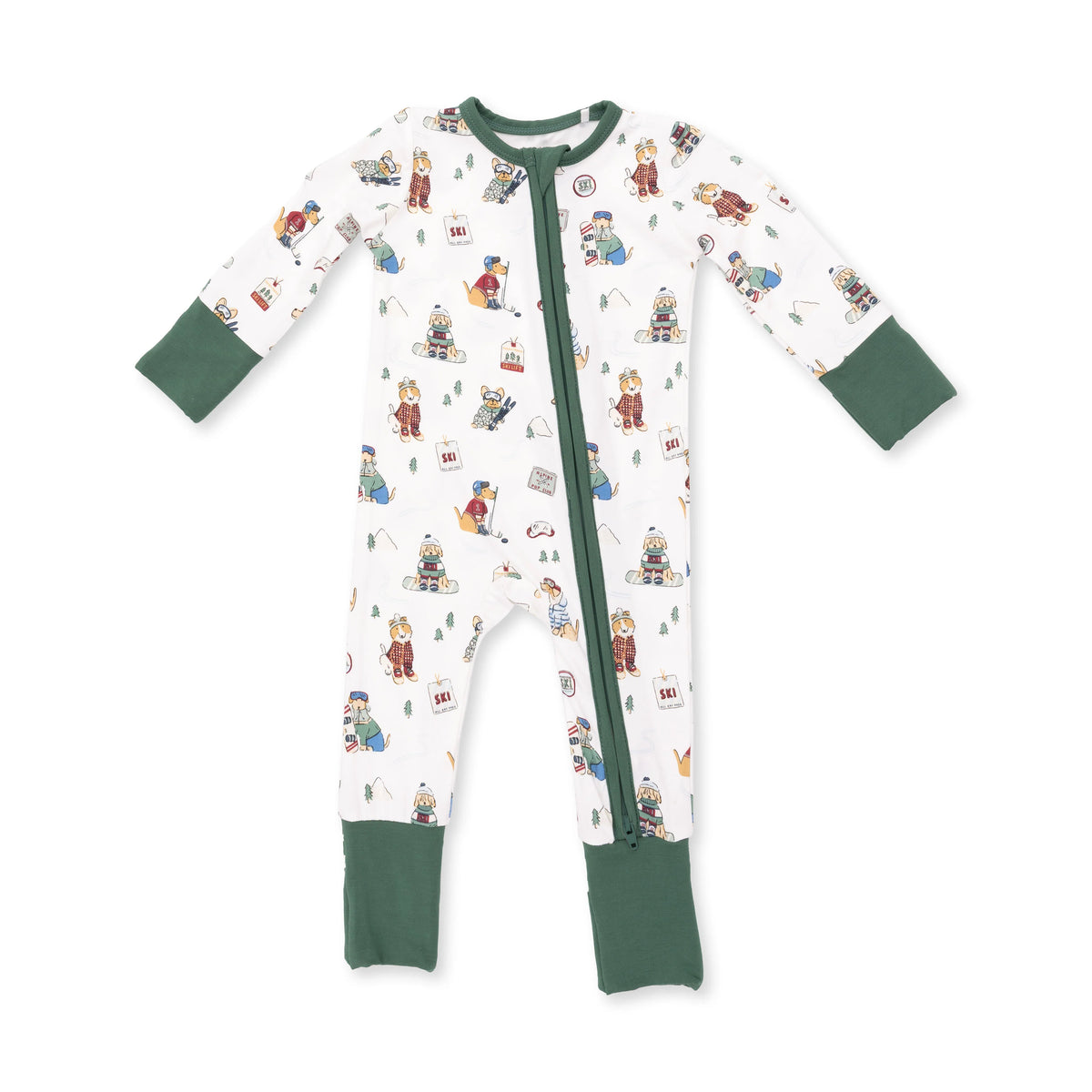 Winter Sports Dogs Green Convertible Romper