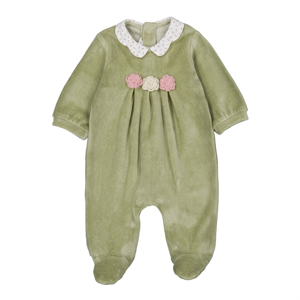 Sage Velour Collar Romper