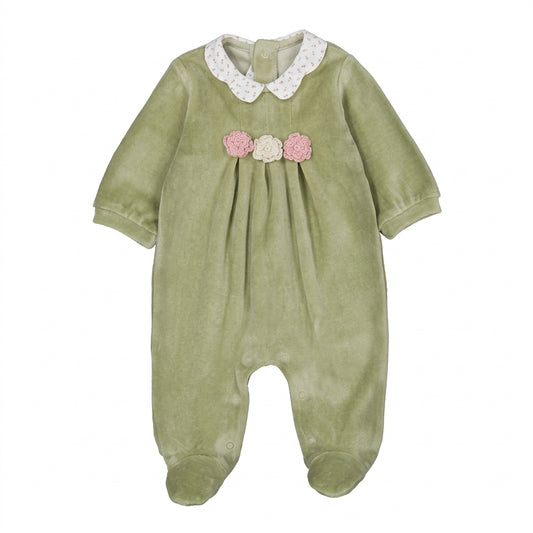 Sage Velour Collar Romper