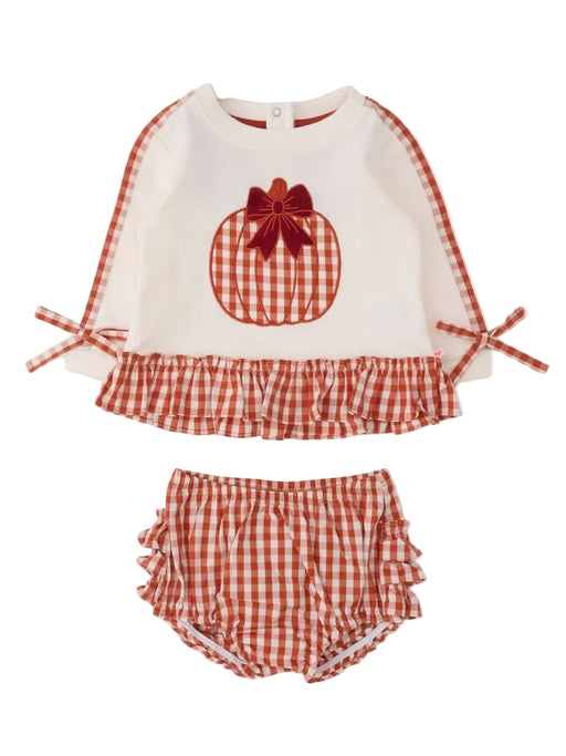 Long Sleeve Sweatshirt Swing Top And Bloomer Set Pumpkin Bow Ivory