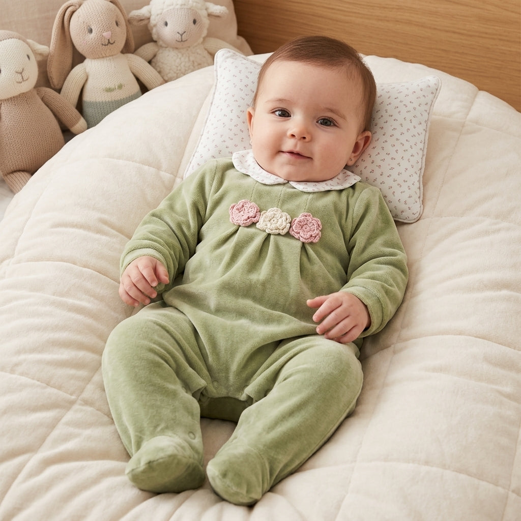 Sage Velour Collar Romper