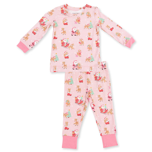 Vintage Reindeer & Santa Pink Long Sleeve Loungewear Set