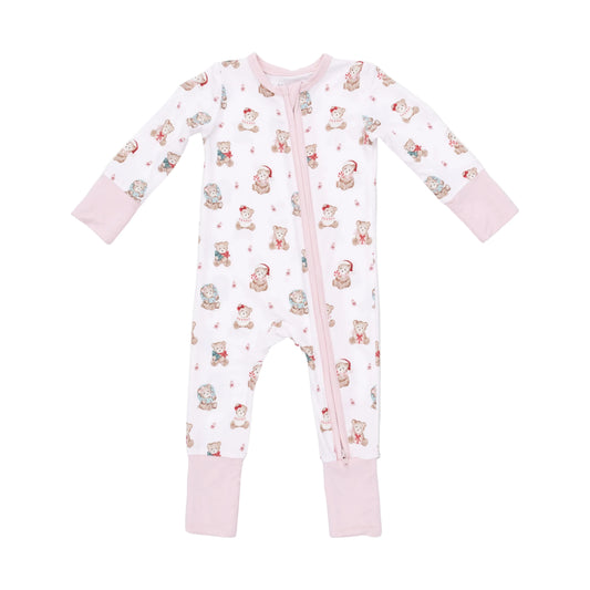 Christmas Teddy Bears Pink Convertible Romper