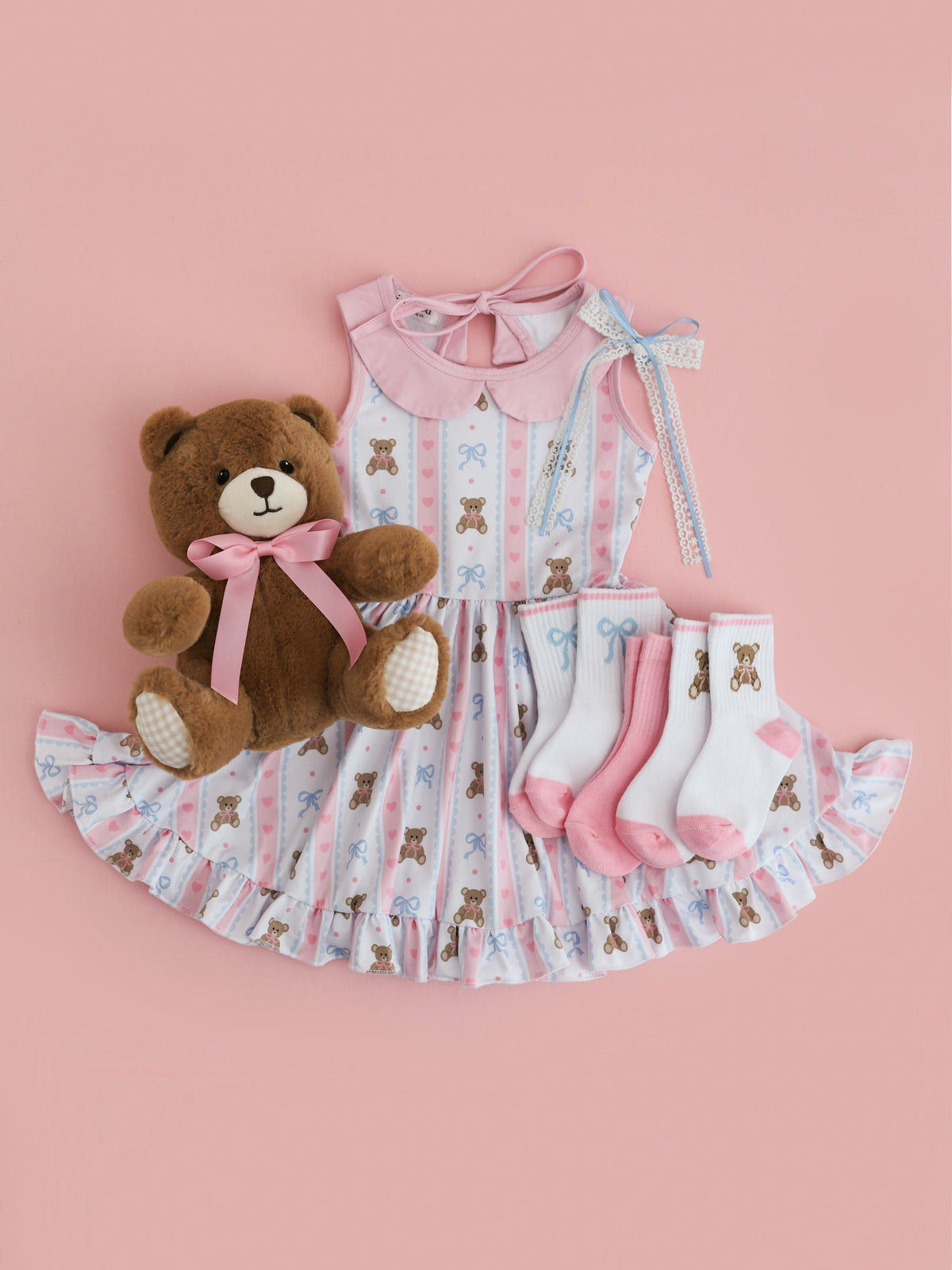 Crew Socks 3-Pack Teddy Bow