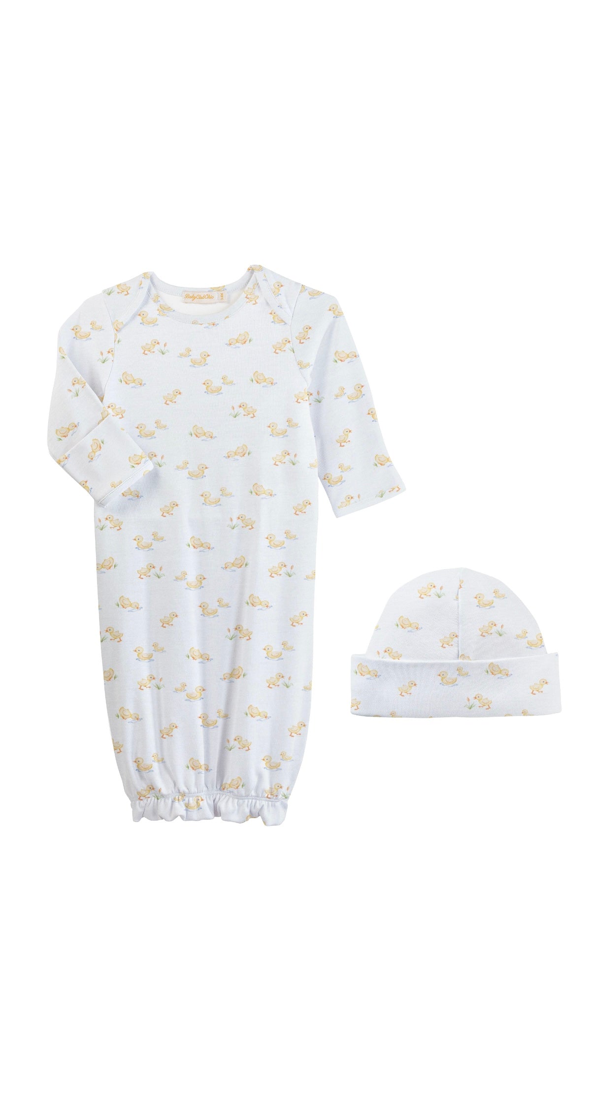 Tiny Baby Duckies Printed Pima Gown and Hat Set