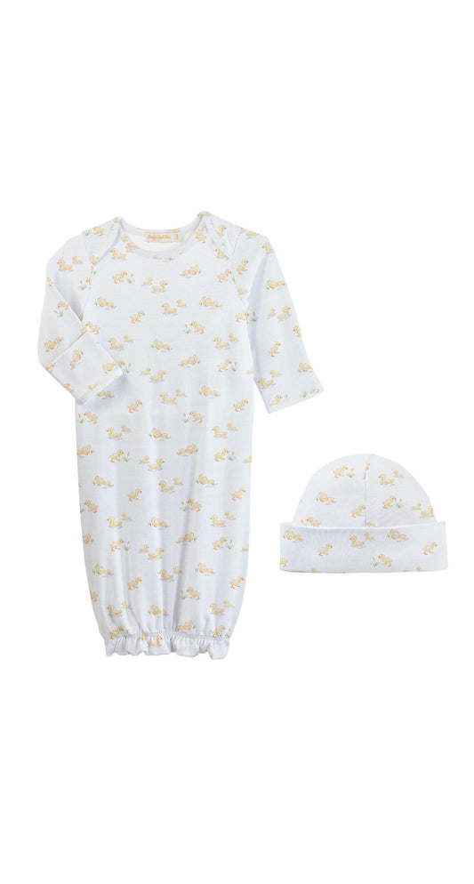 Tiny Baby Duckies Printed Pima Gown and Hat Set