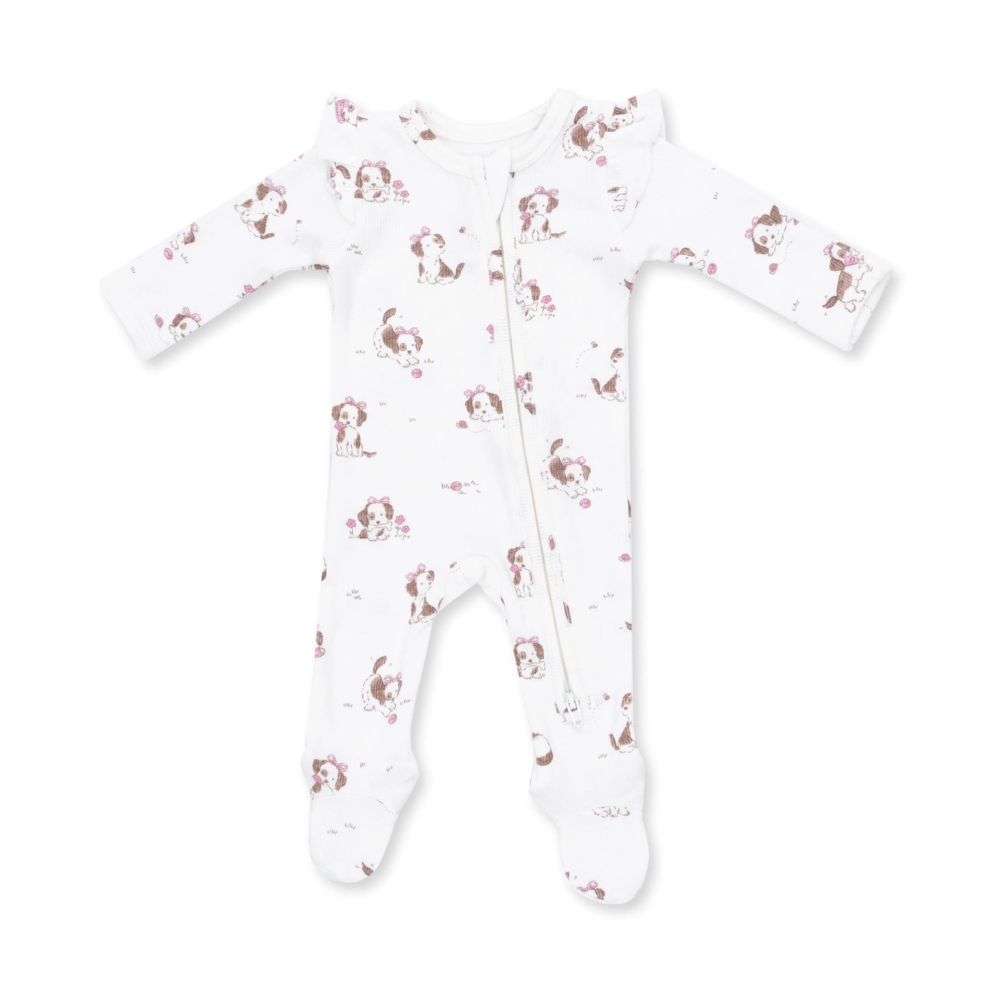 Explorer Puppy Pink 2 Way Ruffle Sleeve Zipper Footie