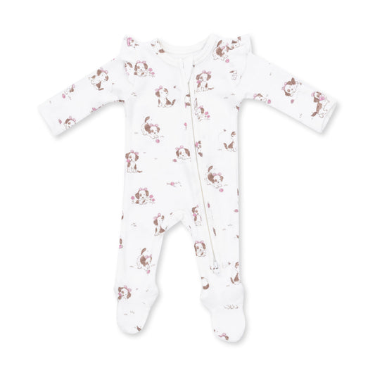 Explorer Puppy Pink 2 Way Ruffle Sleeve Zipper Footie