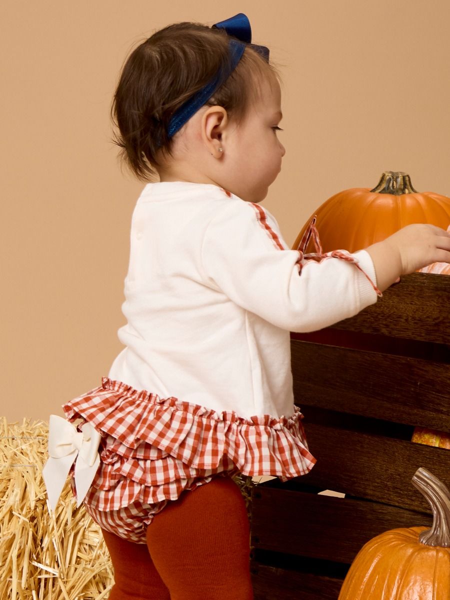 Long Sleeve Sweatshirt Swing Top And Bloomer Set Pumpkin Bow Ivory
