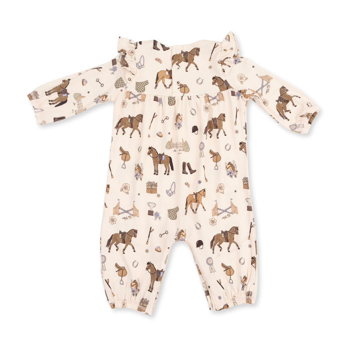 Pretty Equestrian Ruffle Sleeve Snap Romper