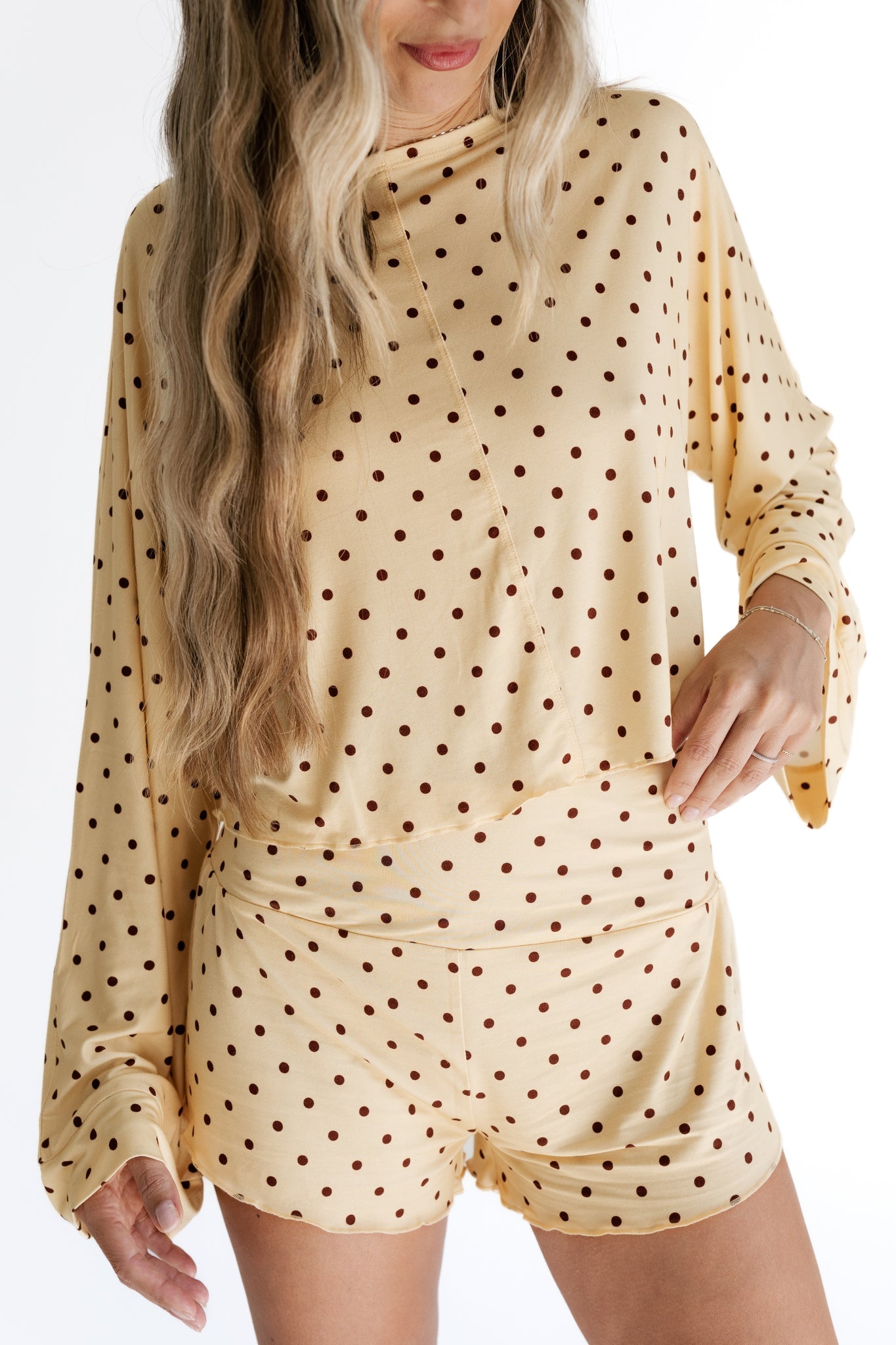 Yellow and Brown Polka Dot Women’s Relaxed Sleeve Set