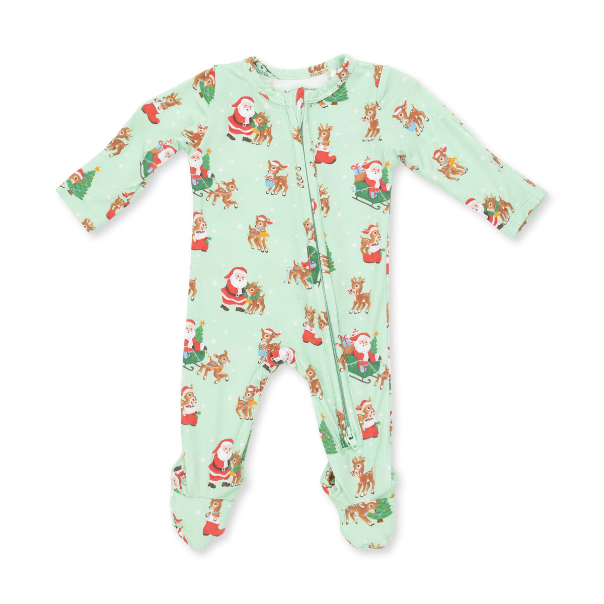 Vintage Reindeer & Santa Uni 2 Way Zipper Footie
