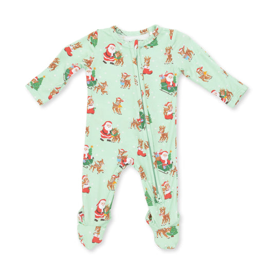 Vintage Reindeer & Santa Uni 2 Way Zipper Footie