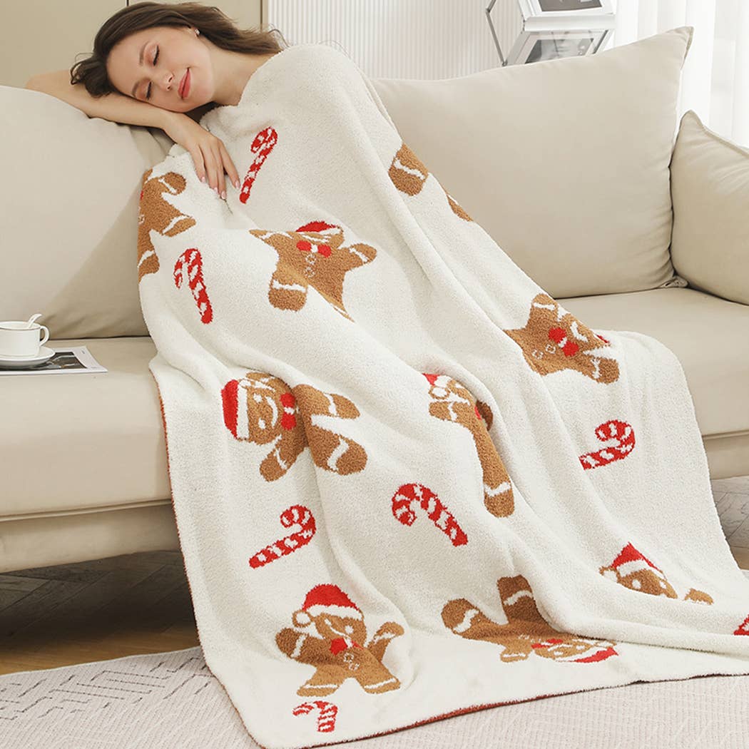 Gingerbread & Santa Print Cozy Soft Throw Blanket