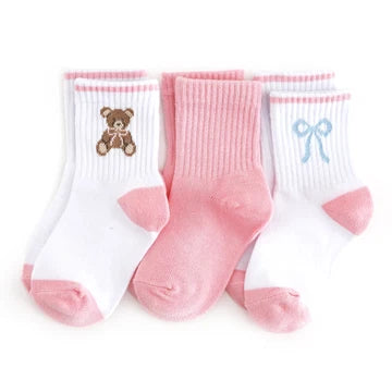 Crew Socks 3-Pack Teddy Bow