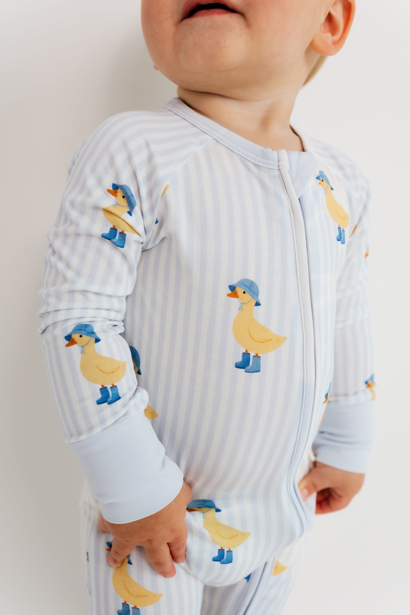 Blue Stripe Ducks Zipper Romper
