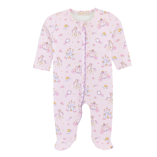 Castle Magic Printed Pima Zipped Footie With Ruffles