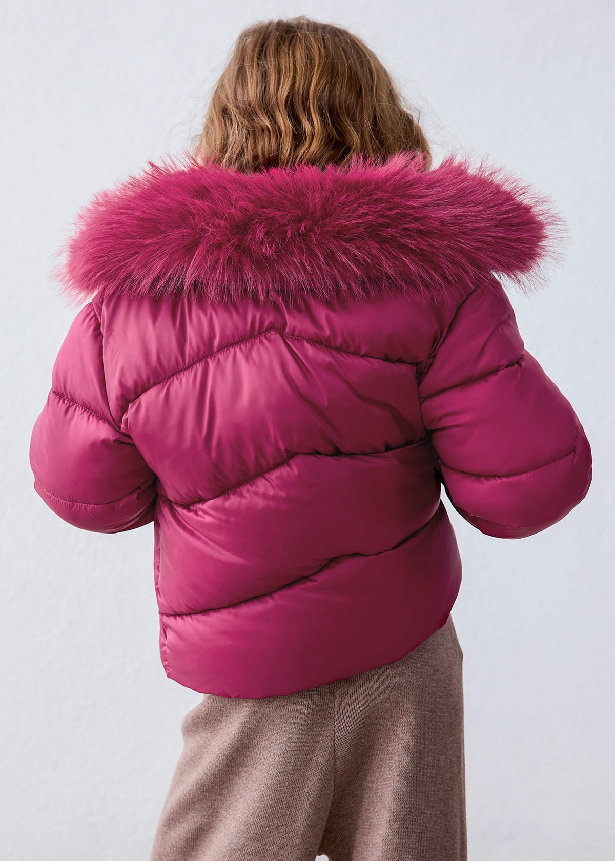 Raspberry Jacket With Fur Neck