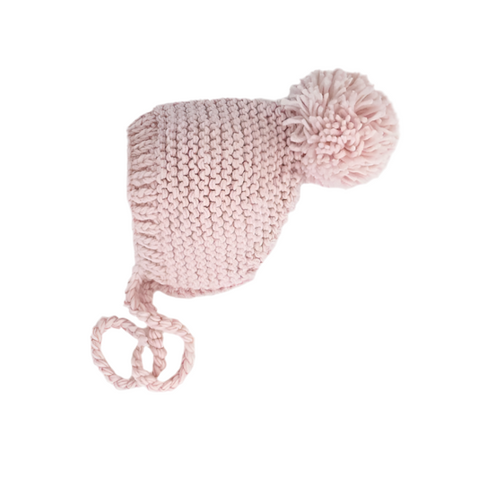 Garter Stitch Knit Bonnet-Blush