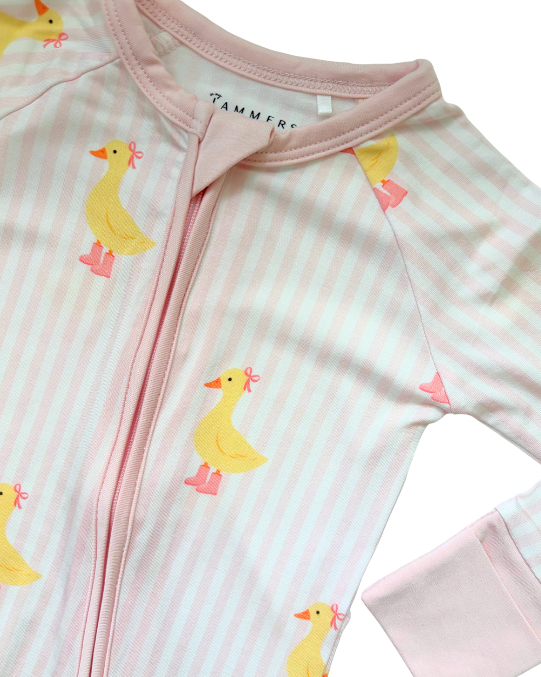 Pink Stripe Ducks Zipper Romper