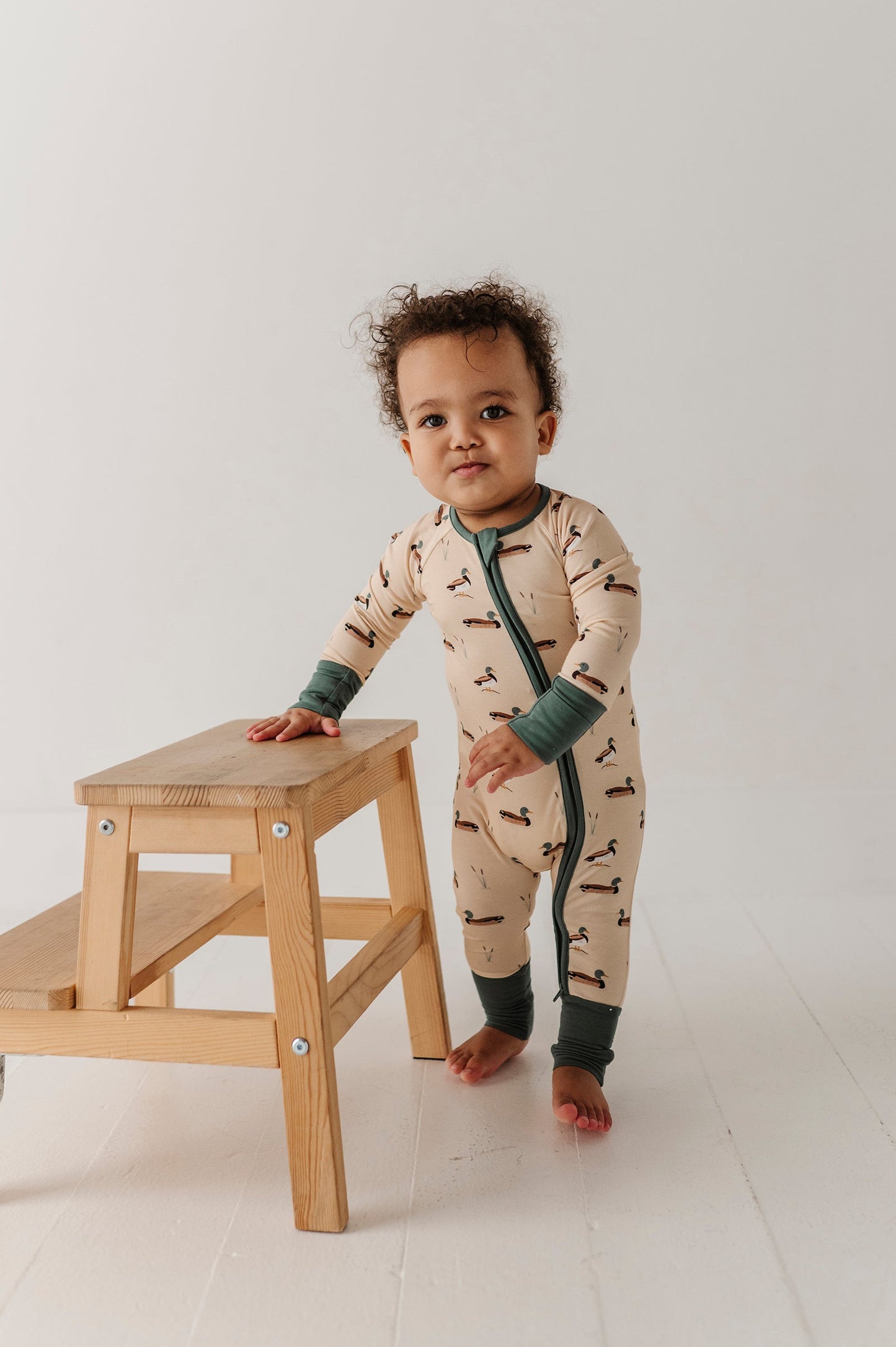 Long Sleeve Zip Romper Mallard Ducks