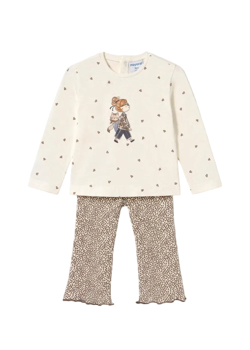 Kitty Long Sleeve Tee & Leopard Flare Legging Set