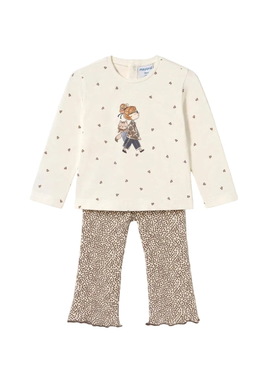 Kitty Long Sleeve Tee & Leopard Flare Legging Set