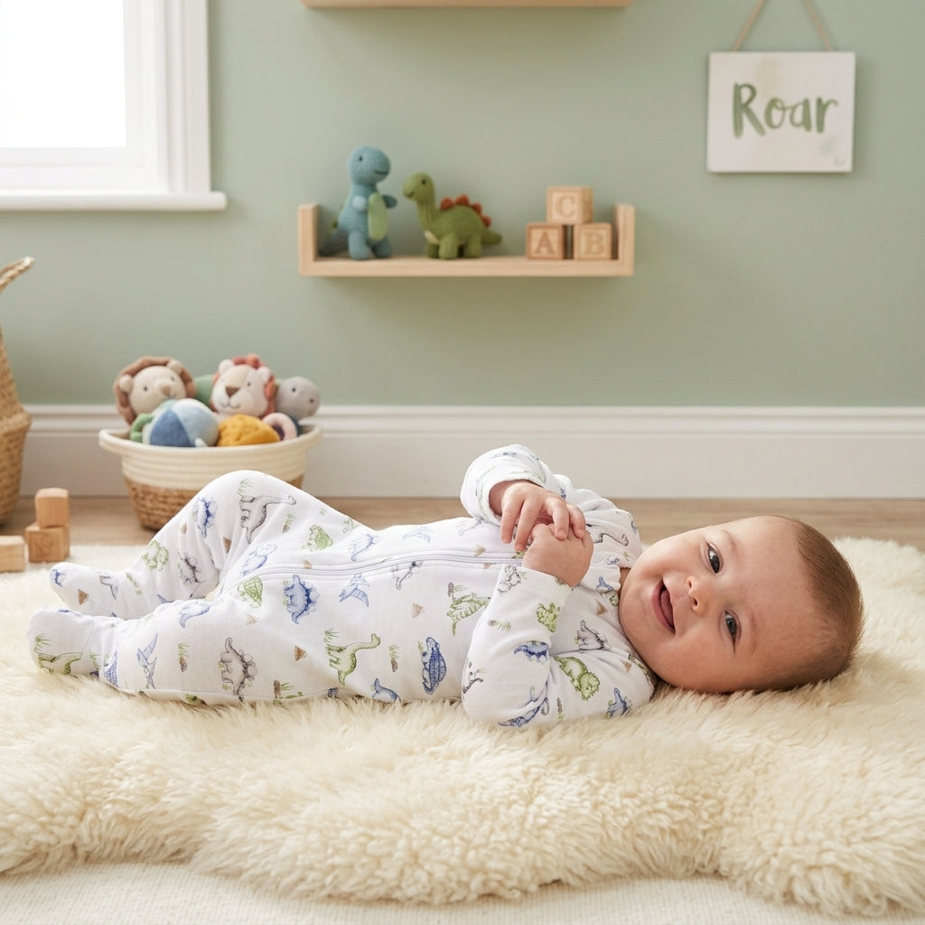 Cute Roars Printed Pima Zipped Footie