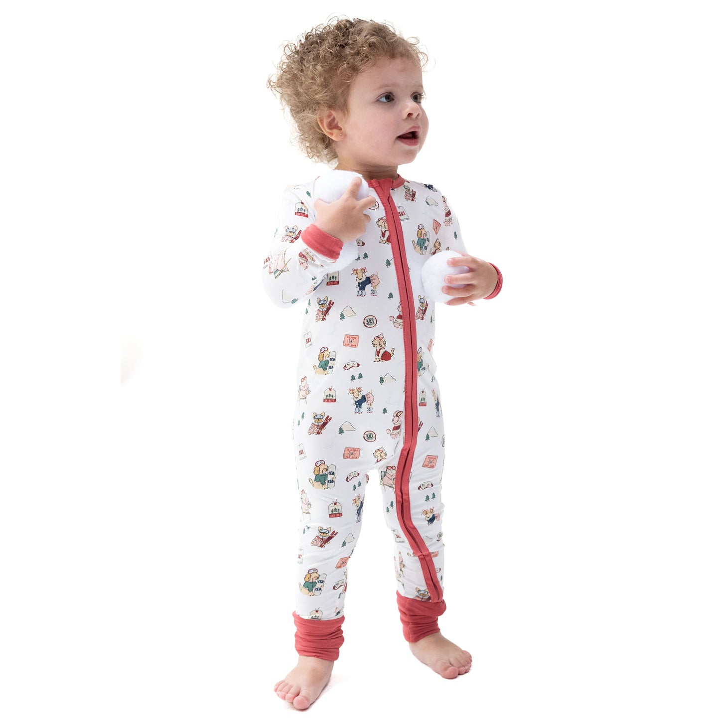 Winter Sports Dogs Pink Convertible Romper