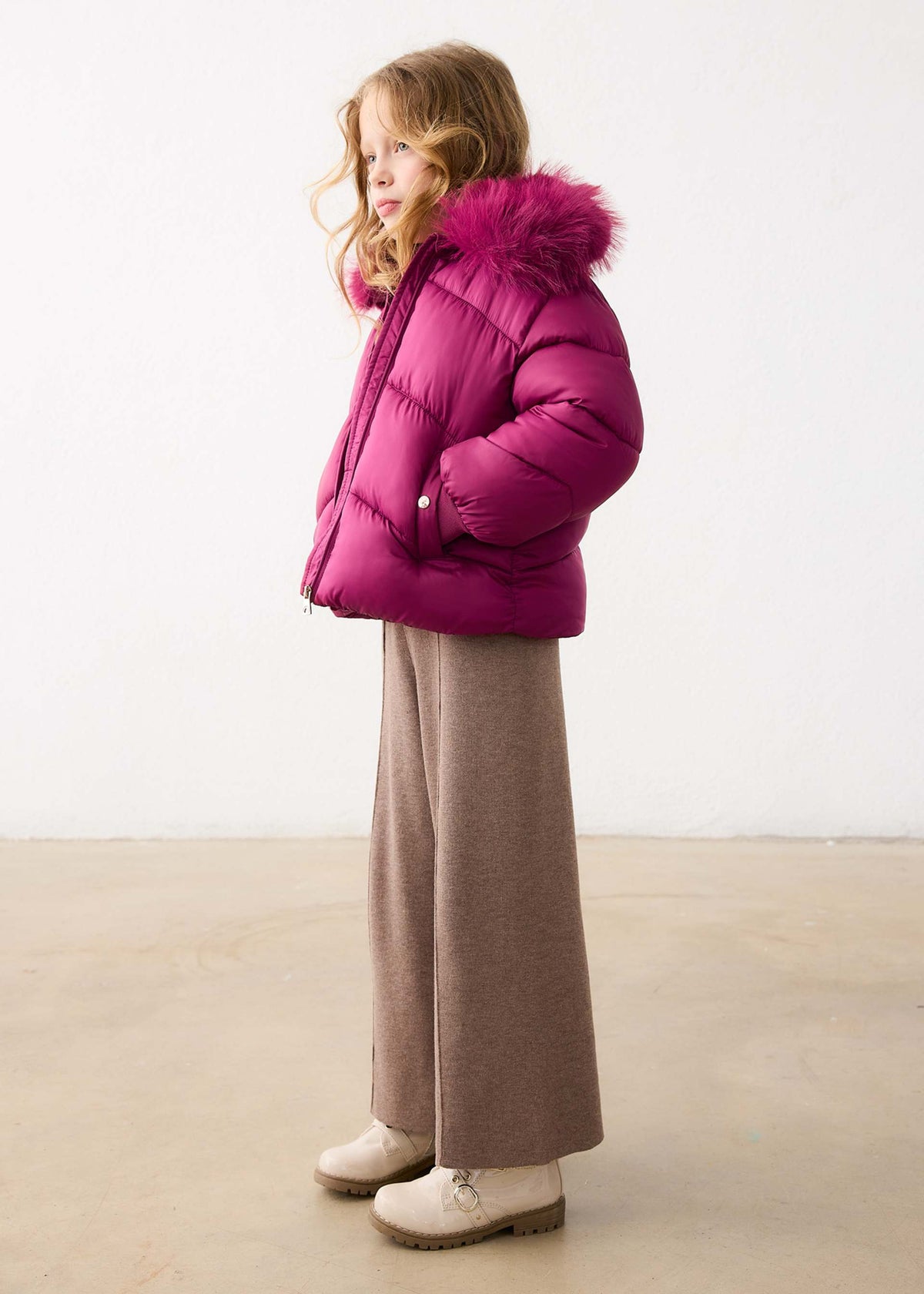 Raspberry Jacket With Fur Neck