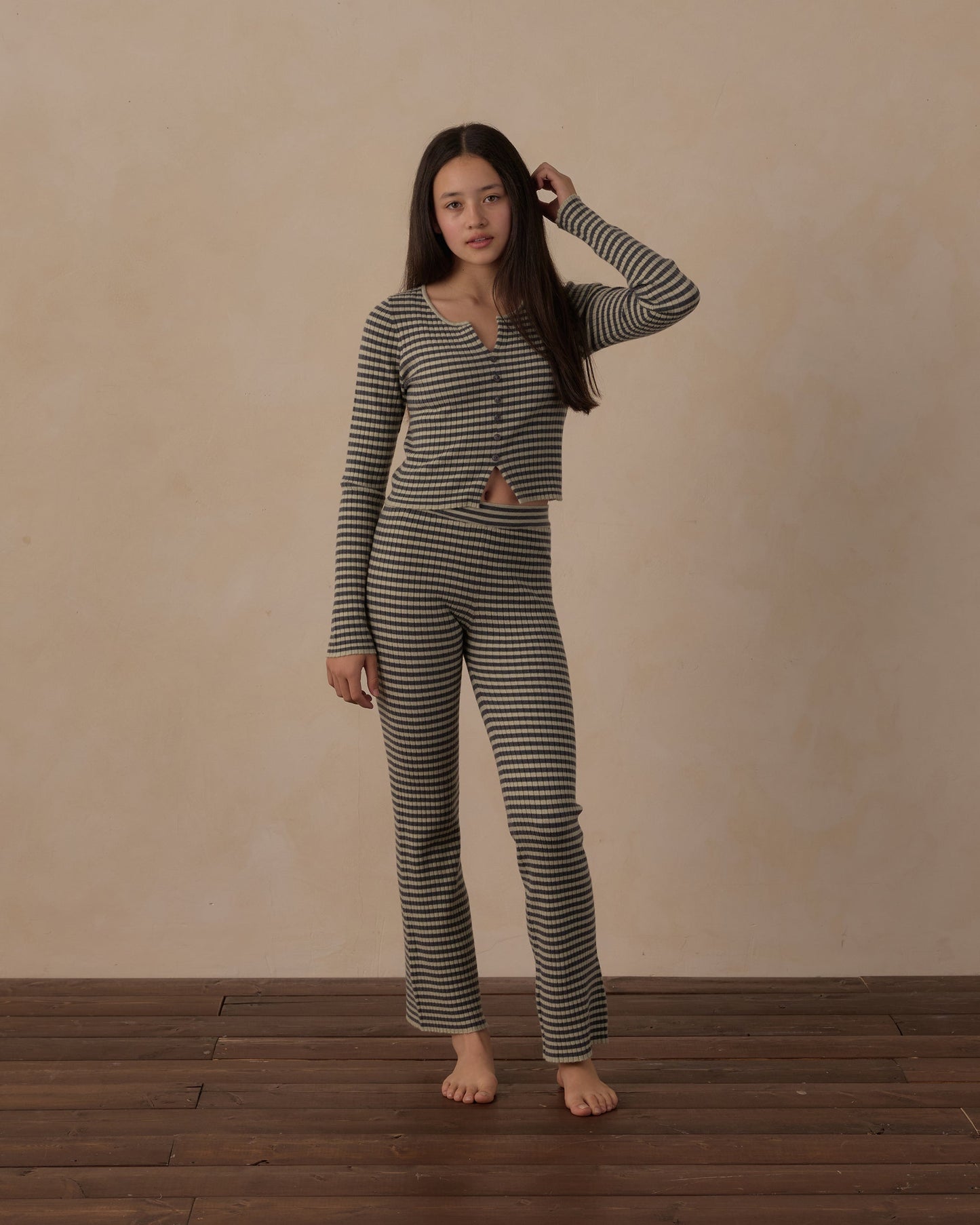 Flare Rib Knit Pant Midnight Stripe