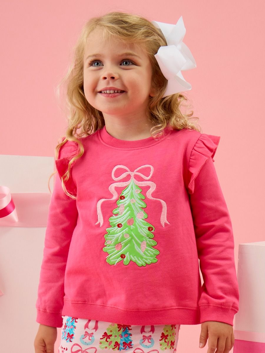 Christmas Tree Appliqué Flutter Sweatshirt