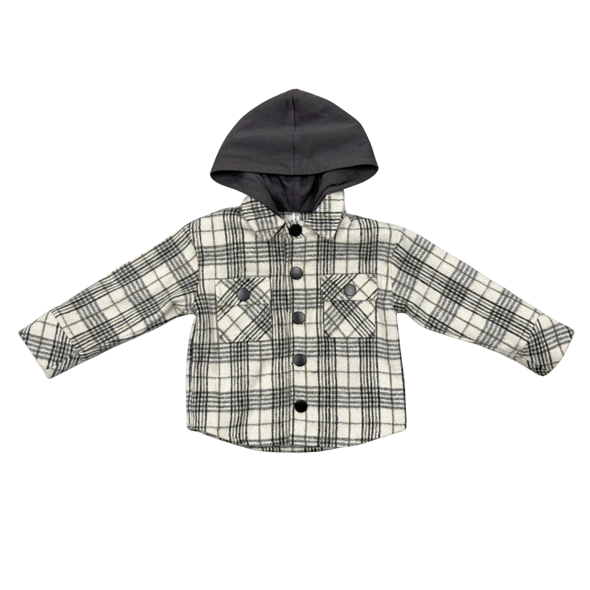 Hooded Shacket Granite Plaid