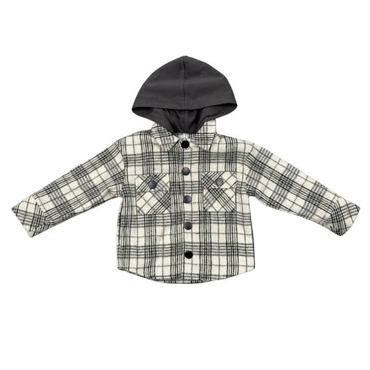 Hooded Shacket Granite Plaid