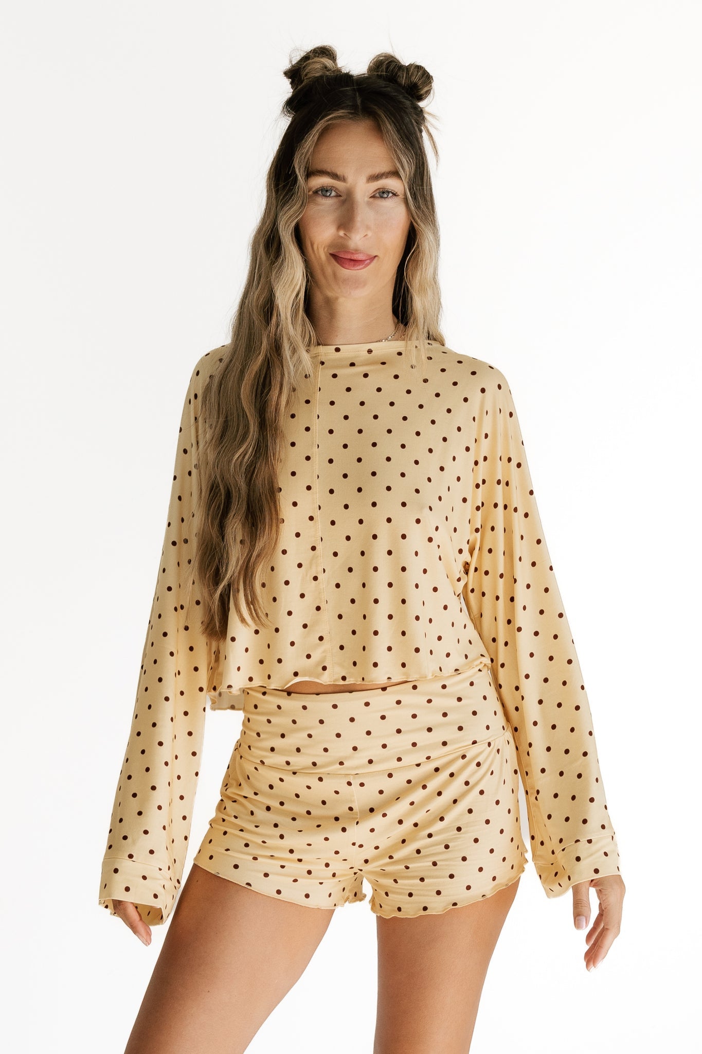 Yellow and Brown Polka Dot Women’s Relaxed Sleeve Set