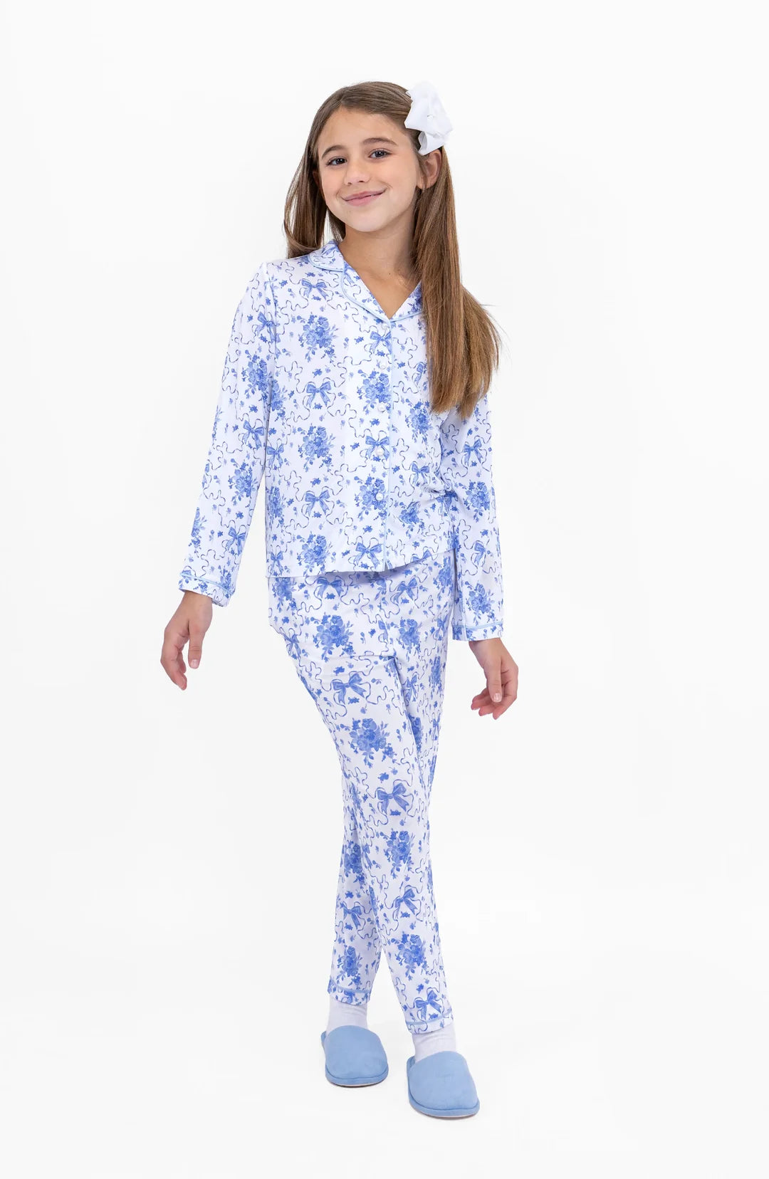 Blue Posies Long Sleeve Jersey Pajama Set