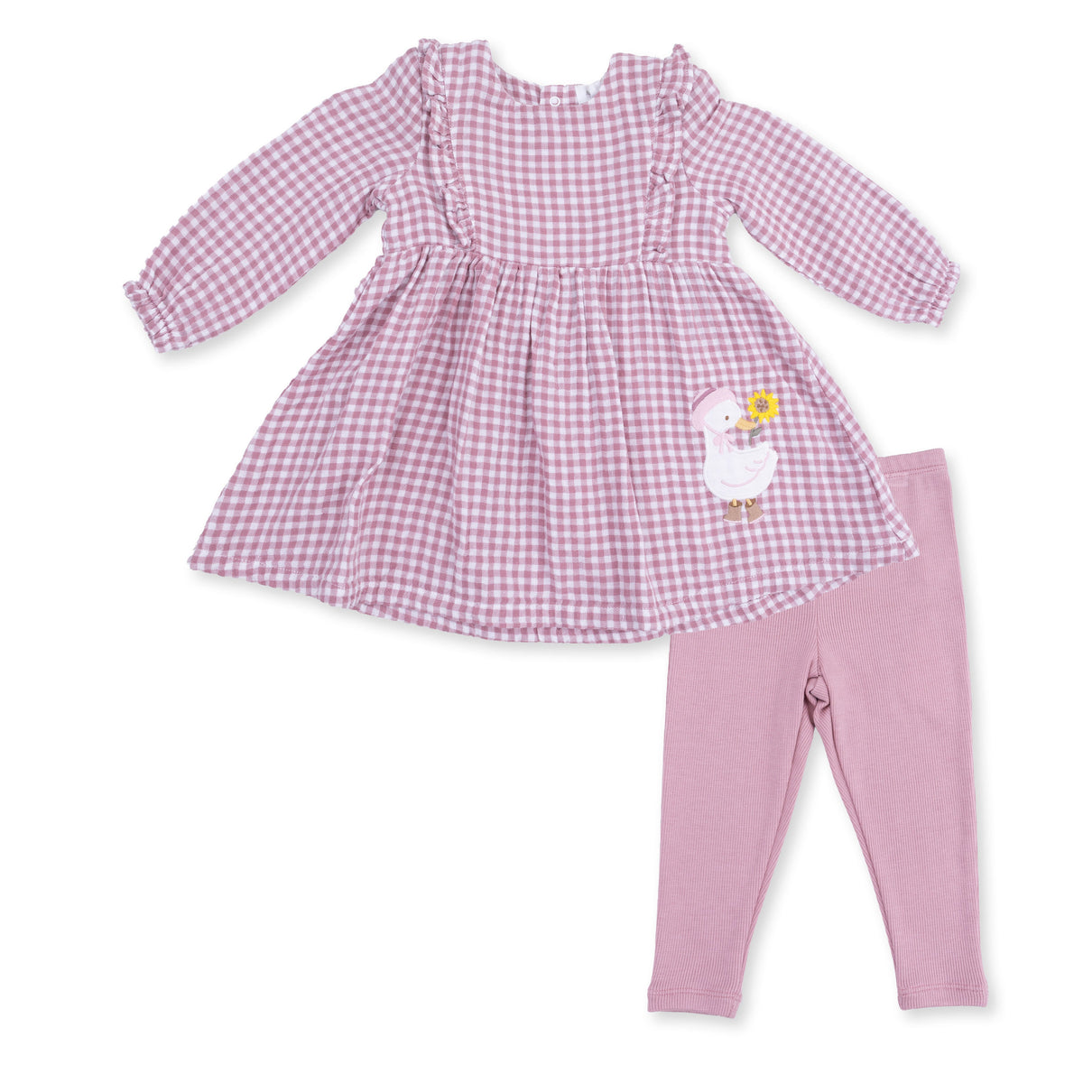 Berry Gingham Long Sleeve Ruffle Dress & Legging Set