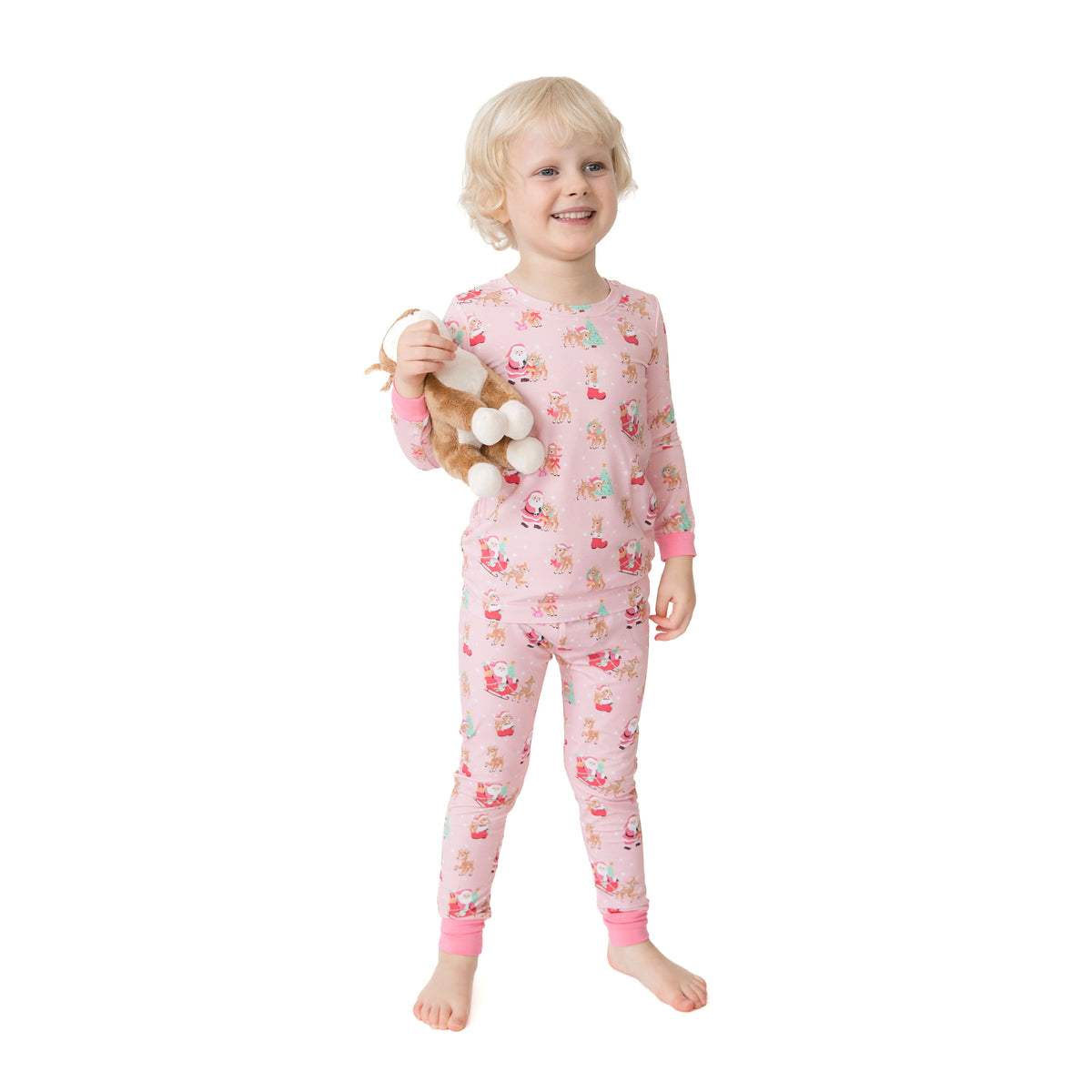 Vintage Reindeer & Santa Pink Long Sleeve Loungewear Set